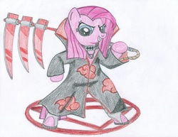 Size: 2177x1682 | Tagged: safe, artist:aj0joe, pinkie pie, g4, akatsuki, hidan, naruto, pinkamena diane pie, traditional art