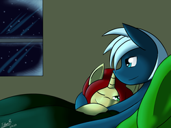 Size: 1500x1125 | Tagged: safe, artist:silverfox057, oc, oc only, pony, unicorn, bed, female, male, shipping, straight