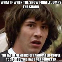 Size: 400x400 | Tagged: safe, all caps, conspiracy keanu, exploitable meme, impact font, jumping the shark, meme