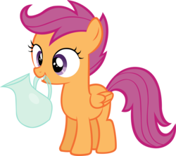 Size: 5985x5303 | Tagged: safe, artist:cherrygrove, scootaloo, pegasus, pony, g4, absurd resolution, female, filly, jug, mouth hold, pitcher, simple background, solo, transparent background, vector