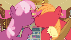 Size: 1000x563 | Tagged: safe, edit, edited screencap, screencap, big macintosh, cheerilee, earth pony, pony, g4, hearts and hooves day (episode), boop, creepypasta, hearts and hooves day, male, no face, noseboop, stallion, sugarcube corner, template