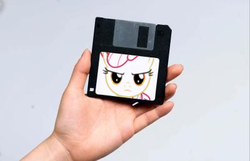 Size: 400x258 | Tagged: safe, apple bloom, g4, floppy disk, hand, low quality, lowres, simple background, white background