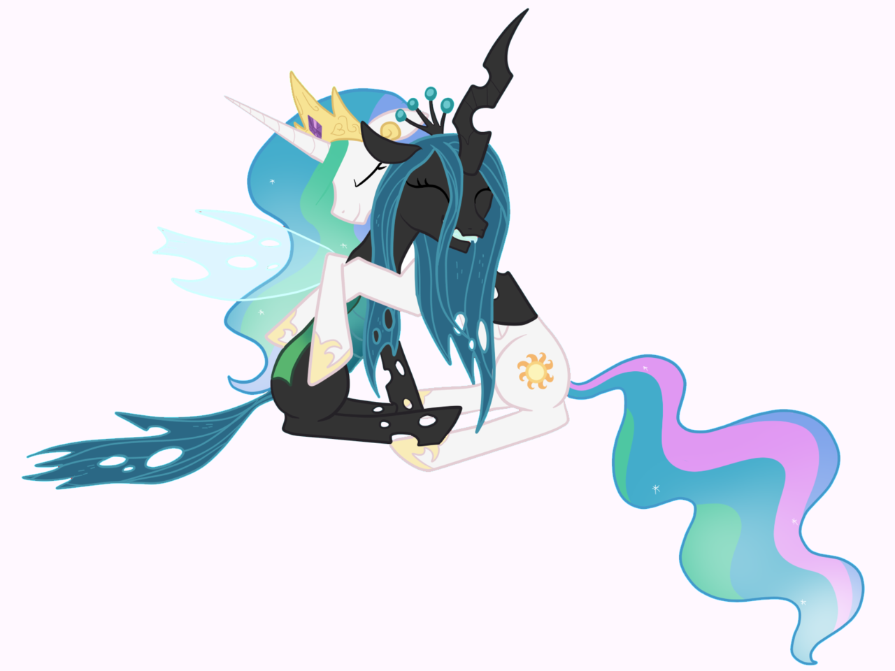 #232245 - safe, artist:icelectricspyro, princess celestia, queen chrysalis,...