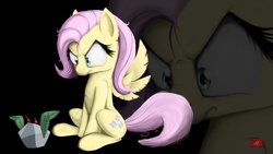 Size: 4800x2700 | Tagged: safe, artist:locolimo, fluttershy, pony, g4, female, rock, solo, the stare