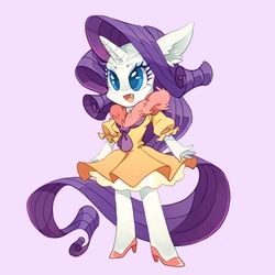 Size: 700x700 | Tagged: safe, artist:masssssan, rarity, anthro, g4, ambiguous facial structure, clothes, cute, cute little fangs, dress, ear fluff, fangs, female, high heels, raribetes, solo