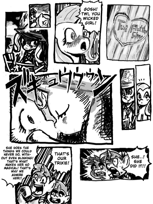 232366 safe, artistsukaponta, fluttershy, snails, snips, trixie