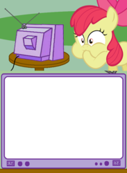 Size: 563x771 | Tagged: safe, apple bloom, g4, exploitable, exploitable meme, gagging, template, tv meme