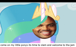 Size: 1024x640 | Tagged: safe, edit, princess celestia, g4, charles barkley, come on and slam, hilarious in hindsight, looney tunes, slam jam, space jam, welcome to the jam