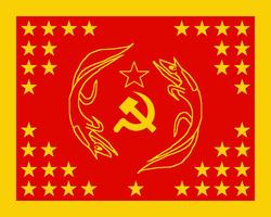 Size: 750x600 | Tagged: safe, artist:tkangaru, pony, unicorn, banner, communism, flag of equestria, hammer and sickle