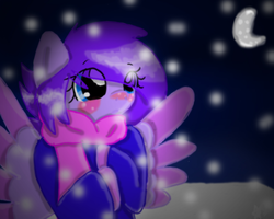 Size: 1280x1024 | Tagged: safe, artist:hippiegirl123, pegasus, pony, blushing, snow, snowfall, solo