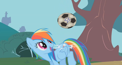 Size: 1366x729 | Tagged: safe, artist:fey-rune, rainbow dash, g4, ball, crossover, football, inazuma eleven, inazuma eleven go