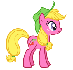 Size: 532x507 | Tagged: safe, artist:durpy, color edit, applejack, cherry berry, earth pony, pony, g4, my little pony: friendship is magic, over a barrel, female, hat, mare, simple background, solo, vector, white background