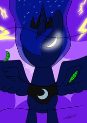 Size: 1229x1738 | Tagged: safe, artist:otakon, princess luna, pony, g4, female, glowing eyes, lightning, solo