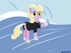 Size: 2000x1500 | Tagged: safe, artist:verminshy, spring forward, earth pony, pony, g4, background pony, dress, female, flower, flower in hair, ice, ice skating, mare, romana