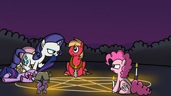 Size: 1024x576 | Tagged: safe, big macintosh, fluttershy, pinkie pie, rarity, spike, twilight sparkle, earth pony, pony, rainbow dash presents, g4, haunting nightmare, male, stallion