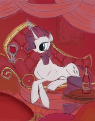Size: 917x1167 | Tagged: dead source, safe, artist:php15, rarity, pony, g4, couch, female, magic, solo, wine