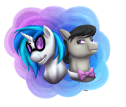 Size: 966x827 | Tagged: safe, artist:shrineheart, dj pon-3, octavia melody, vinyl scratch, earth pony, pony, unicorn, g4, duo, duo male, male, octavius, record scrape, rule 63, shrineheart