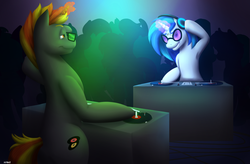 Size: 1024x672 | Tagged: safe, artist:shrineheart, dj pon-3, vinyl scratch, oc, g4