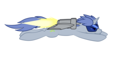 Size: 1024x478 | Tagged: safe, artist:shrineheart, oc, oc only, pony, unicorn, flying, jetpack, shrineheart, thunder strike