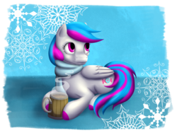 Size: 1024x768 | Tagged: safe, artist:shrineheart, oc, oc only, pegasus, pony, bubblegum, cute, hot chocolate, shrineheart, winter