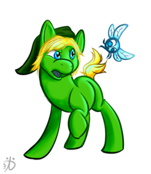 Size: 374x430 | Tagged: safe, artist:rattlesire, earth pony, fairy, parasprite, pony, crossover, duo, female, link, male, navi, paraspritized, ponified, rattlecat, simple background, species swap, stallion, the legend of zelda, white background
