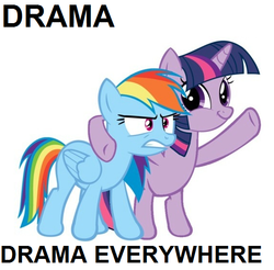 Size: 569x559 | Tagged: safe, rainbow dash, twilight sparkle, g4, alicorn drama, alicorn drama drama, alicorn drama drama llama drama, image macro, metadrama, twiface