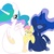 Size: 500x500 | Tagged: safe, artist:pony pudge, fluttershy, princess celestia, princess luna, alicorn, pony, g4, chubbylestia, faceful of ass, fat, female, femdom, femsub, flutterseat, fluttersub, lunadom, mare, plot sandwich, princess moonpig, submissive