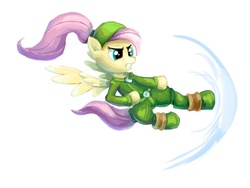 Size: 800x600 | Tagged: safe, artist:vapgames, fluttershy, g4, clothes, full body, kick, kicking, simple background, solo, spread wings, white background, wings