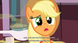 Size: 848x470 | Tagged: safe, screencap, applejack, earth pony, pony, g4, spike at your service, female, mare, youtube caption