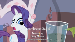 Size: 847x471 | Tagged: safe, screencap, rarity, g4, sisterhooves social, burnt juice, solo, youtube caption