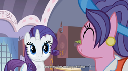 Size: 850x471 | Tagged: safe, screencap, rarity, g4, sisterhooves social, youtube caption