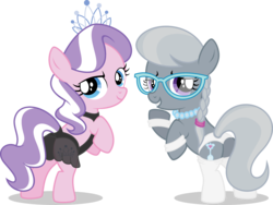 Size: 4000x3000 | Tagged: safe, artist:leopurofriki, diamond tiara, silver spoon, earth pony, pony, g4, butt, clothes, female, filly, foal, glasses, lingerie, panties, plot, see-through, simple background, socks, stupid sexy diamond tiara, stupid sexy silver spoon, thigh highs, transparent background, underwear, vector