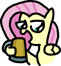 Size: 750x807 | Tagged: dead source, safe, artist:kingmunchy, fluttershy, pony, g4, cider, cider mug, drunk, mug, solo