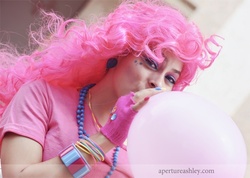 Size: 700x497 | Tagged: safe, artist:enasni-v, pinkie pie, human, g4, 80s, balloon, blowing up balloons, cosplay, fashion, glam, irl, irl human, photo, solo