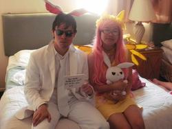 Size: 960x720 | Tagged: safe, artist:vincentninja68, angel bunny, fluttershy, human, g4, cosplay, doll, glasses, irl, irl human, note, photo