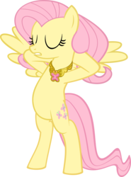 Size: 6393x8643 | Tagged: safe, artist:kyleevee, fluttershy, pegasus, pony, g4, keep calm and flutter on, absurd resolution, belly, bipedal, element of kindness, eyes closed, simple background, solo, standing on two hooves, teeth, transparent background, vector
