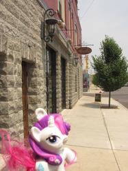 Size: 1280x1707 | Tagged: safe, rarity, g4, building, findlay, irl, mcdonald's happy meal toys, ohio, photo, toy, united states