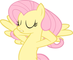 Size: 6243x5086 | Tagged: safe, artist:kyleevee, fluttershy, pegasus, pony, g4, keep calm and flutter on, absurd resolution, bipedal, eyes closed, female, simple background, solo, teeth, transparent background, vector