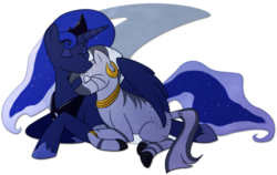 Size: 1126x710 | Tagged: safe, artist:arcticwaters, princess luna, zecora, alicorn, pony, zebra, g4, female, lesbian, lucora, mare, shipping, simple background, transparent background