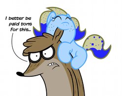 Size: 2246x1744 | Tagged: safe, artist:abigail m., oc, earth pony, pony, crossover, filly, male, regular show, rigby (regular show), tangy sprite