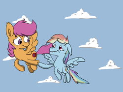 Size: 964x721 | Tagged: safe, artist:phillipthepuma, rainbow dash, scootaloo, g4, elderly, older, scootaloo can fly