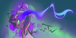 Size: 1527x768 | Tagged: safe, artist:pon-ee, twilight sparkle, pony, g4, dark magic, female, glowing eyes, solo, sombra eyes