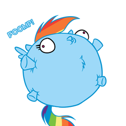 Size: 600x600 | Tagged: safe, artist:scherzo, rainbow dash, pony, g4, chest fluff, female, inflation, rainbowfreakindash, solo