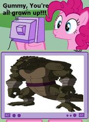 Size: 438x600 | Tagged: safe, gummy, pinkie pie, g4, exploitable meme, leatherhead, teenage mutant ninja turtles, tv meme