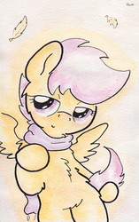 Size: 720x1146 | Tagged: safe, artist:slightlyshade, scootaloo, pony, g4, clothes, female, scarf, solo, traditional art