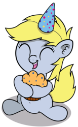 Size: 1200x1948 | Tagged: safe, artist:chubble-munch, derpy hooves, g4, filly, hat, muffin, party hat, younger