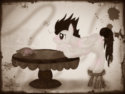 Size: 1400x1050 | Tagged: safe, artist:sevenada, soarin', g4, heart, pie, table, that pony sure does love pies