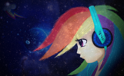 Size: 1595x985 | Tagged: safe, artist:sevenada, rainbow dash, human, g4, headphones, humanized