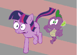 Size: 550x400 | Tagged: safe, artist:hotdiggedydemon, spike, twilight sparkle, dragon, pony, unicorn, .mov, g4, animated, dumb running ponies, female, male, male nipples, mare, nipples