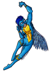 Size: 560x787 | Tagged: safe, artist:darkone10, soarin', human, g4, clothes, humanized, male, simple background, solo, transparent background, uniform, winged humanization, wings, wonderbolts uniform